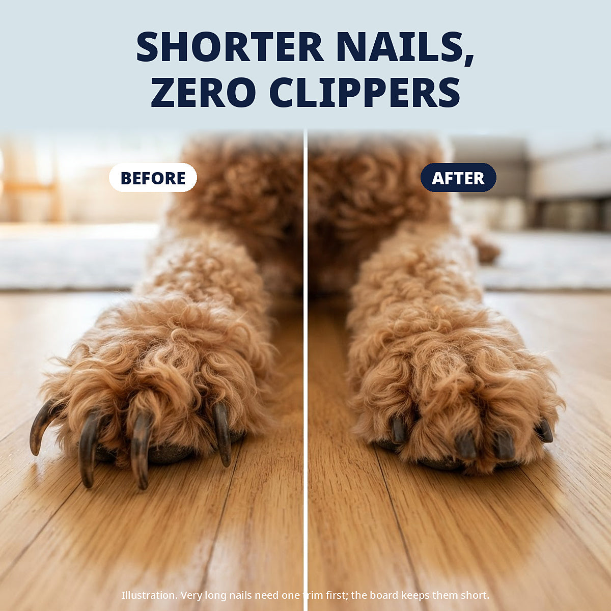 Before and after: dog nails filed shorter with ScratchStash